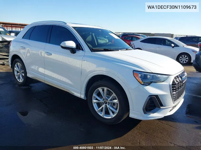 2022 Audi Q3 Premium 45 Tfsi S Line Quattro Tiptronic VIN: WA1DECF30N1109673 Lot: 40801503