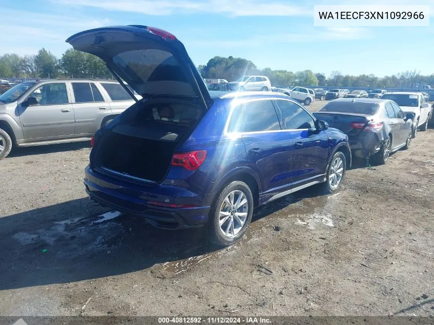 2022 Audi Q3 Premium Plus 45 Tfsi S Line Quattro Tiptronic VIN: WA1EECF3XN1092966 Lot: 40812592