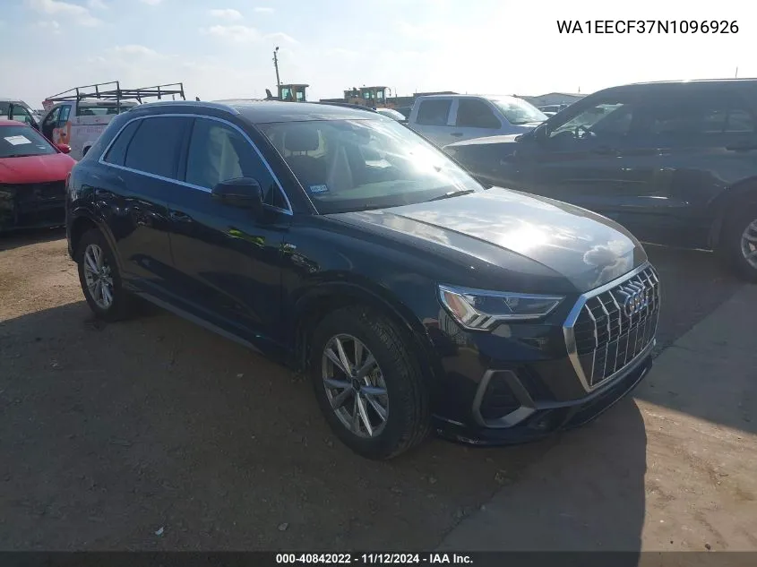 2022 Audi Q3 Premium Plus 45 Tfsi S Line Quattro Tiptronic VIN: WA1EECF37N1096926 Lot: 40842022