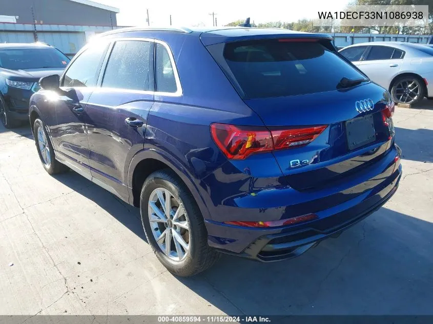 WA1DECF33N1086938 2022 Audi Q3 Premium 45 Tfsi S Line Quattro Tiptronic