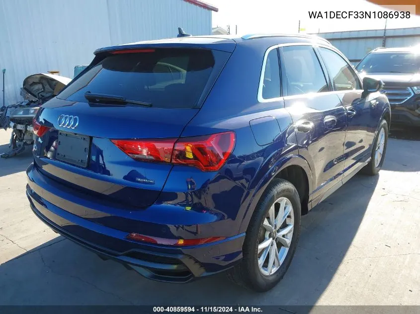 WA1DECF33N1086938 2022 Audi Q3 Premium 45 Tfsi S Line Quattro Tiptronic