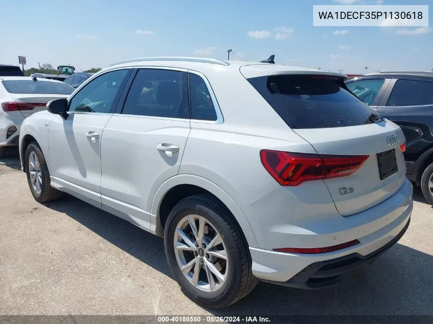 2023 Audi Q3 Premium 45 Tfsi S Line Quattro Tiptronic VIN: WA1DECF35P1130618 Lot: 40188580