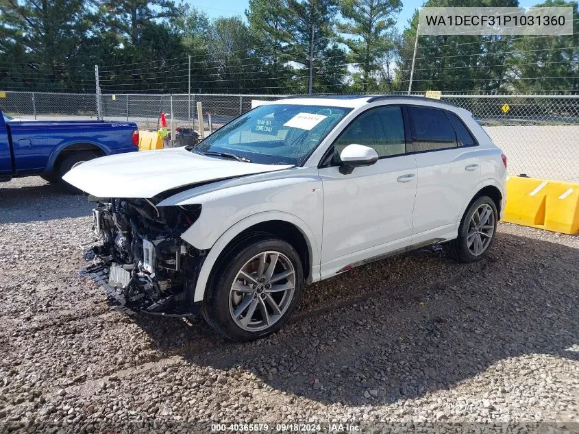 2023 Audi Q3 Premium 45 Tfsi S Line Quattro Tiptronic VIN: WA1DECF31P1031360 Lot: 40365579