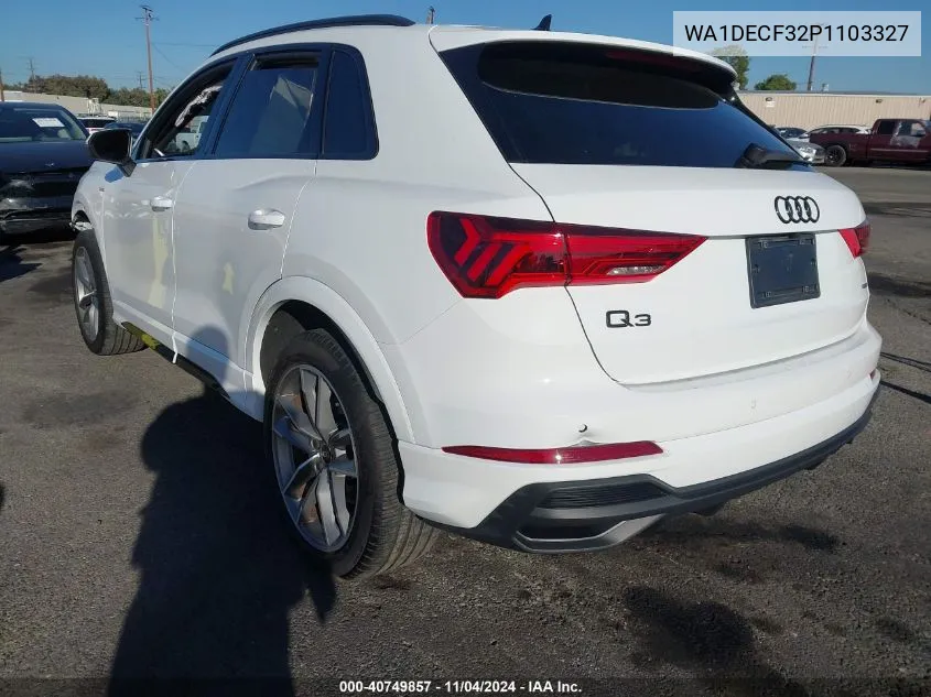 2023 Audi Q3 Premium 45 Tfsi S Line Quattro Tiptronic VIN: WA1DECF32P1103327 Lot: 40749857