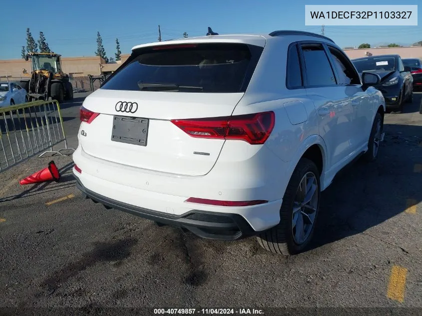 2023 Audi Q3 Premium 45 Tfsi S Line Quattro Tiptronic VIN: WA1DECF32P1103327 Lot: 40749857