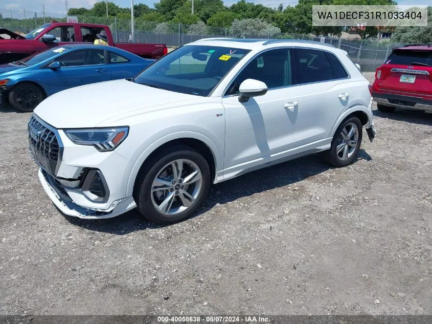 2024 Audi Q3 Premium 45 Tfsi S Line Quattro Tiptronic VIN: WA1DECF31R1033404 Lot: 40058638