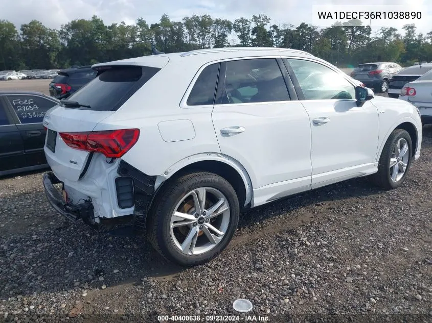 2024 Audi Q3 Premium 45 Tfsi S Line Quattro Tiptronic VIN: WA1DECF36R1038890 Lot: 40400638