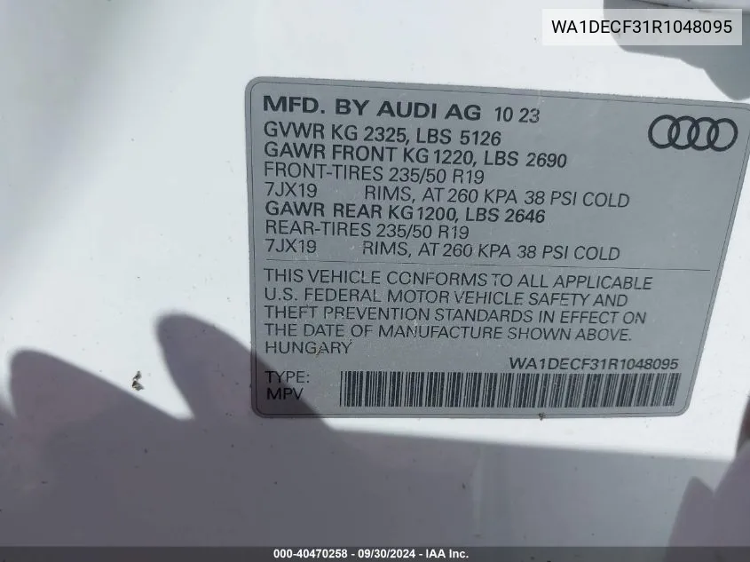 2024 Audi Q3 Premium S Line 45 VIN: WA1DECF31R1048095 Lot: 40470258