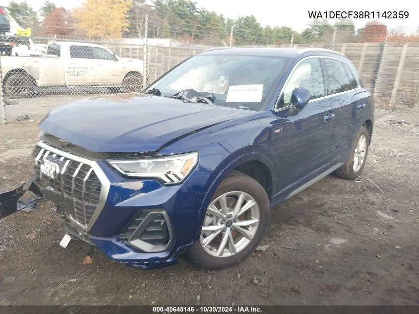 2024 Audi Q3 Premium 45 Tfsi S Line Quattro Tiptronic VIN: WA1DECF38R1142359 Lot: 40648146