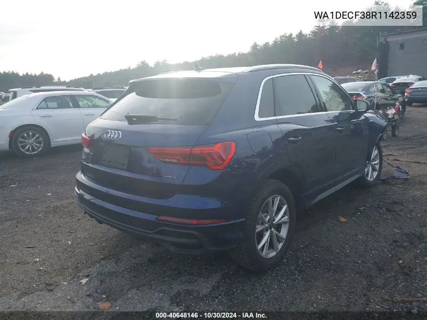 2024 Audi Q3 Premium 45 Tfsi S Line Quattro Tiptronic VIN: WA1DECF38R1142359 Lot: 40648146