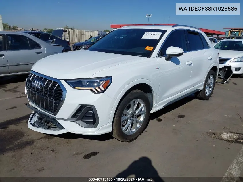 2024 Audi Q3 Premium 45 Tfsi S Line Quattro Tiptronic VIN: WA1DECF38R1028586 Lot: 40713165