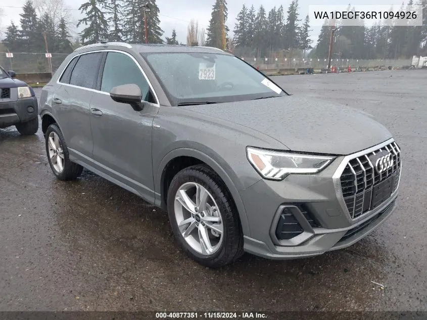 2024 Audi Q3 Premium 45 Tfsi S Line Quattro Tiptronic VIN: WA1DECF36R1094926 Lot: 40877351