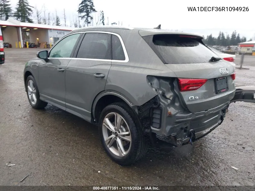 2024 Audi Q3 Premium 45 Tfsi S Line Quattro Tiptronic VIN: WA1DECF36R1094926 Lot: 40877351