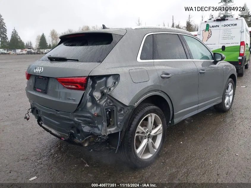 2024 Audi Q3 Premium 45 Tfsi S Line Quattro Tiptronic VIN: WA1DECF36R1094926 Lot: 40877351