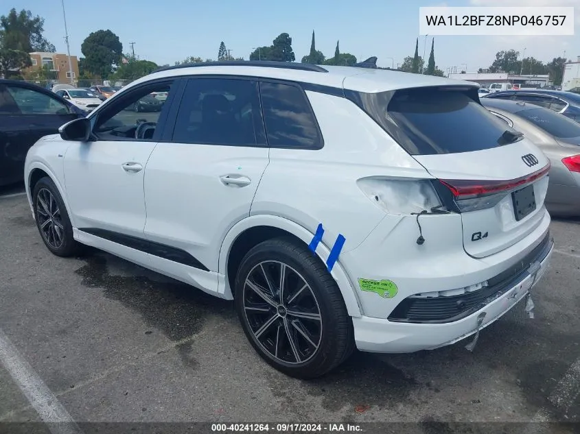 2022 Audi Q4 E-Tron Premium Plus 50 Quattro VIN: WA1L2BFZ8NP046757 Lot: 40241264