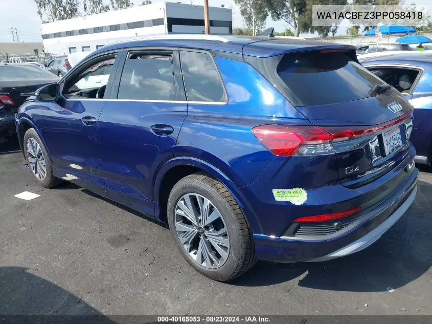 2023 Audi Q4 E-Tron Premium 40 Rwd VIN: WA1ACBFZ3PP058418 Lot: 40165053