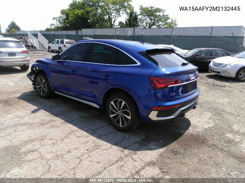 2021 Audi Q5 Sportback Premium Plus 45 Tfsi Quattro S Tronic VIN: WA15AAFY2M2132445 Lot: 39712252