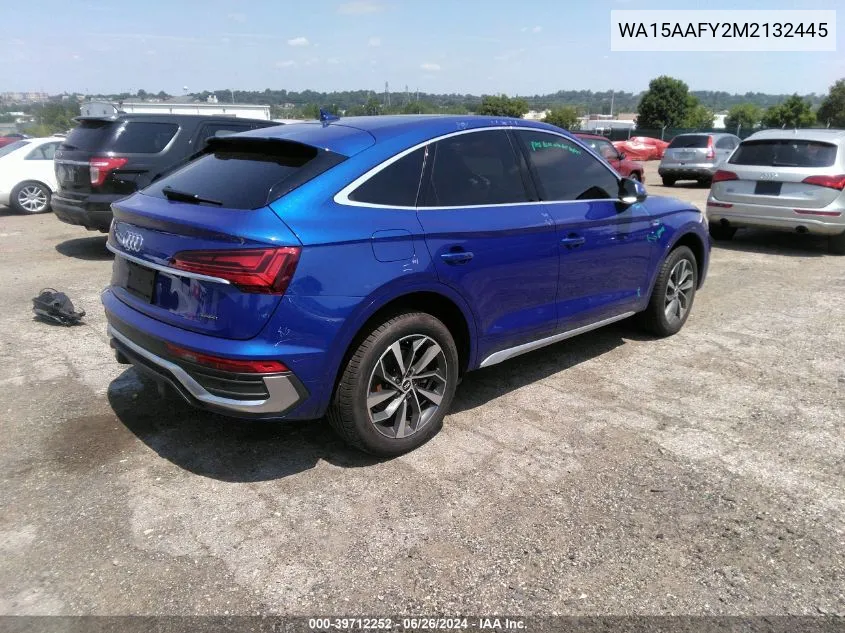 2021 Audi Q5 Sportback Premium Plus 45 Tfsi Quattro S Tronic VIN: WA15AAFY2M2132445 Lot: 39712252