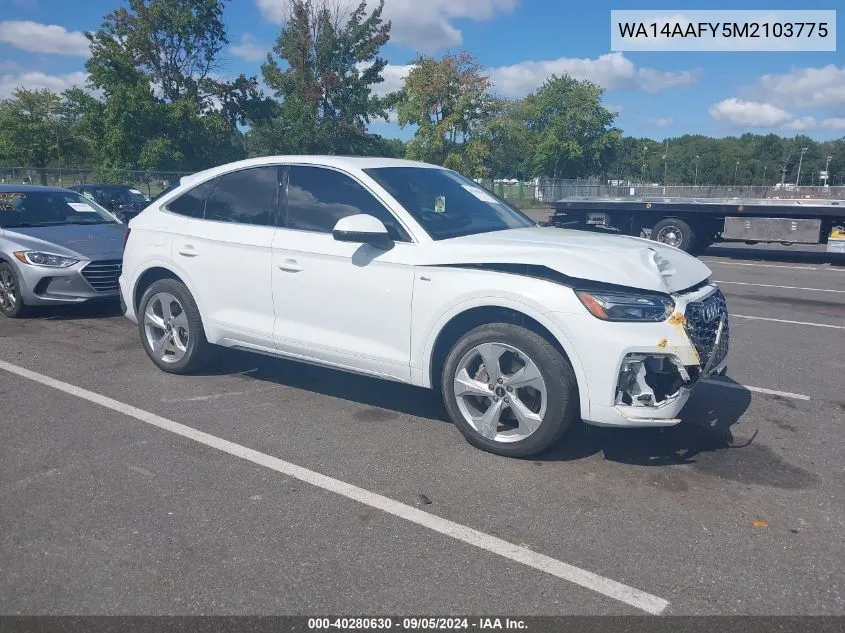 2021 Audi Q5 Sportback Premium 45 Tfsi Quattro S Tronic VIN: WA14AAFY5M2103775 Lot: 40280630