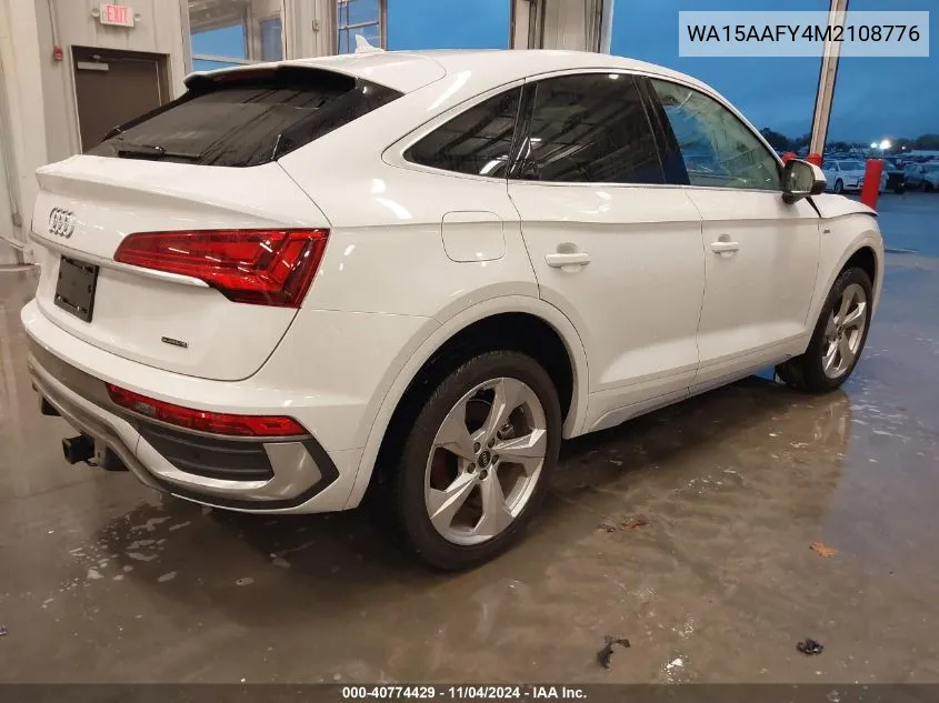 2021 Audi Q5 Sportback Premium Plus 45 Tfsi Quattro S Tronic VIN: WA15AAFY4M2108776 Lot: 40774429