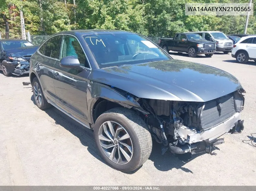 2022 Audi Q5 Sportback Premium 45 Tfsi S Line Quattro S Tronic VIN: WA14AAFYXN2100565 Lot: 40227066