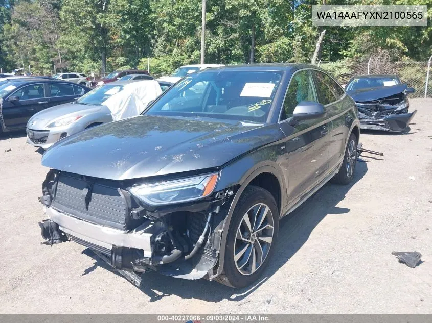 2022 Audi Q5 Sportback Premium 45 Tfsi S Line Quattro S Tronic VIN: WA14AAFYXN2100565 Lot: 40227066