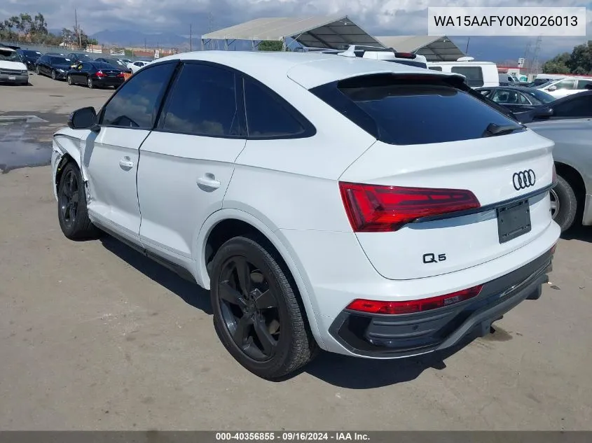 2022 Audi Q5 Sportback Premium Plus 45 Tfsi S Line Quattro S Tronic VIN: WA15AAFY0N2026013 Lot: 40356855