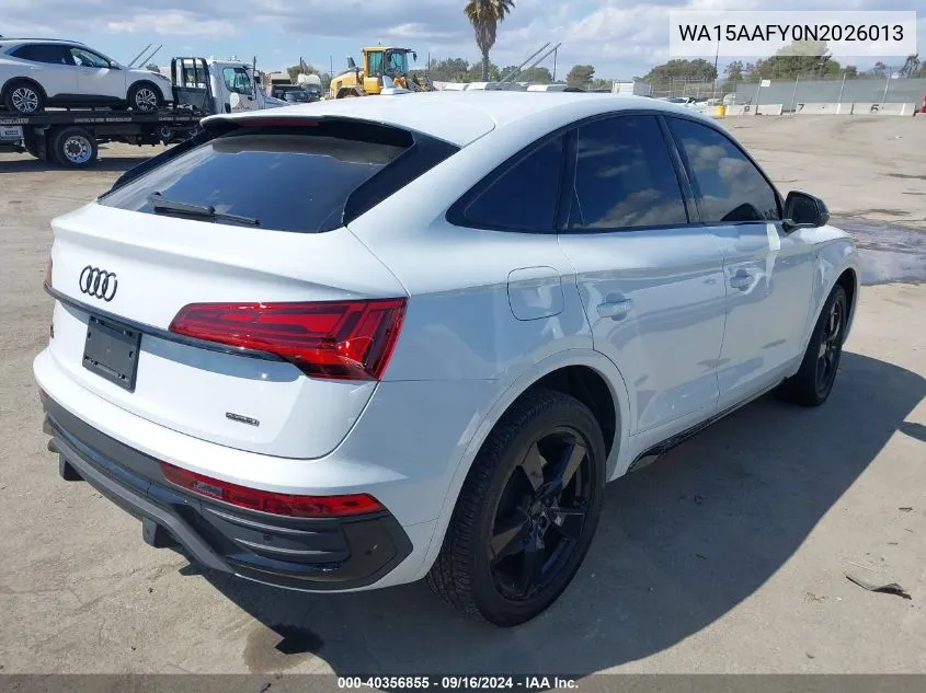 2022 Audi Q5 Sportback Premium Plus 45 Tfsi S Line Quattro S Tronic VIN: WA15AAFY0N2026013 Lot: 40356855