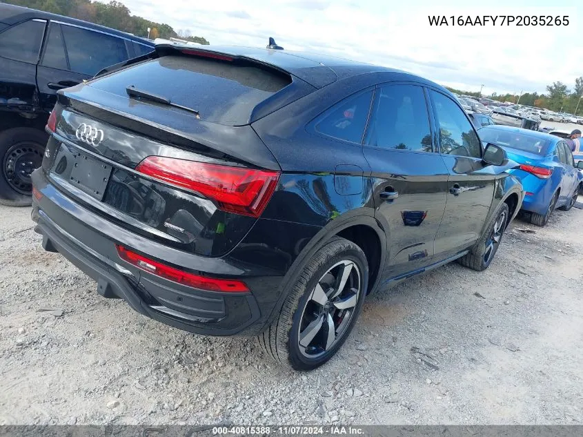 2023 Audi Q5 Sportback Prestige 45 Tfsi S Line Quattro S Tronic VIN: WA16AAFY7P2035265 Lot: 40815388