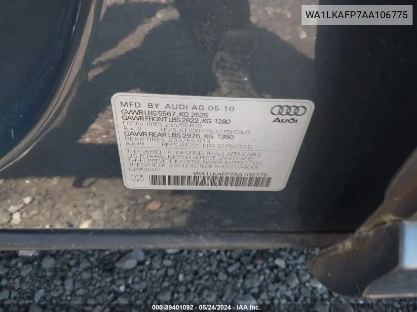 WA1LKAFP7AA106775 2010 Audi Q5 3.2 Premium