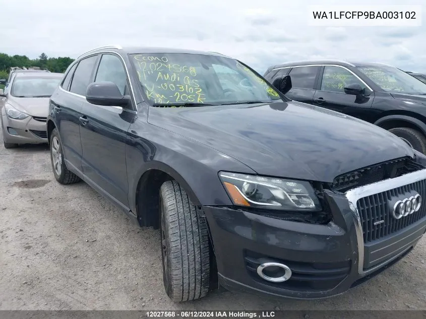 2011 Audi Q5 VIN: WA1LFCFP9BA003102 Lot: 12027568