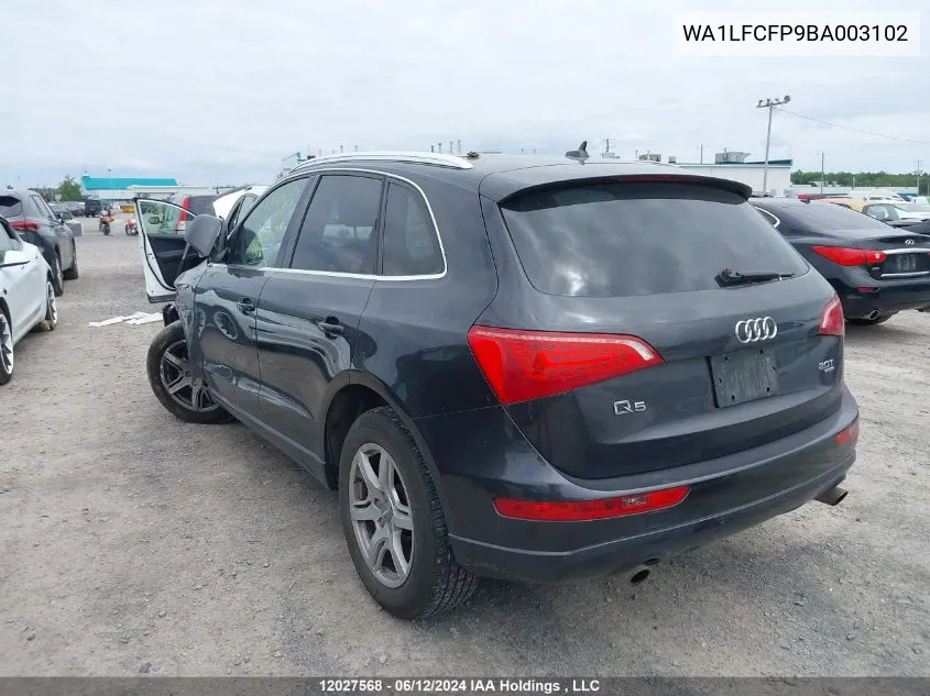 2011 Audi Q5 VIN: WA1LFCFP9BA003102 Lot: 12027568