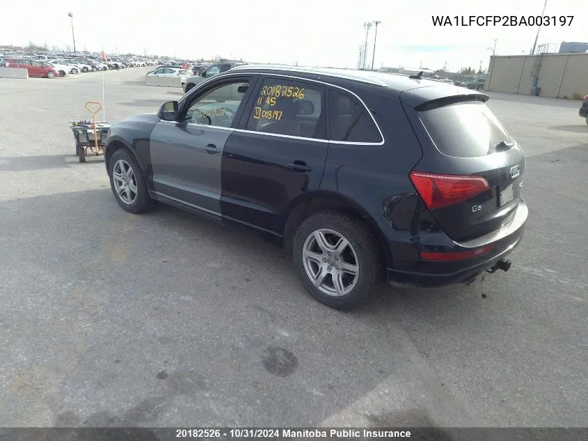 2011 Audi Q5 VIN: WA1LFCFP2BA003197 Lot: 20182526