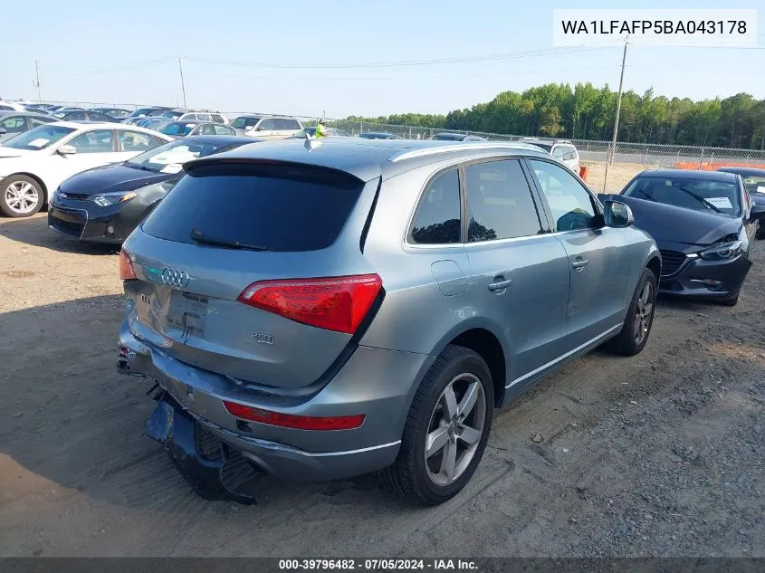 2011 Audi Q5 2.0T Premium VIN: WA1LFAFP5BA043178 Lot: 39796482