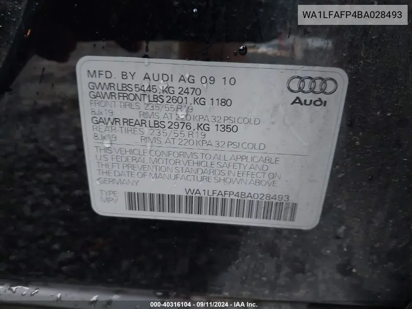 WA1LFAFP4BA028493 2011 Audi Q5 2.0T Premium