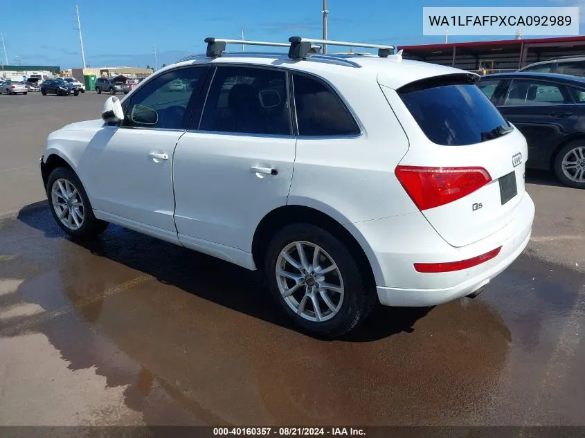 2012 Audi Q5 2.0T Premium VIN: WA1LFAFPXCA092989 Lot: 40160357