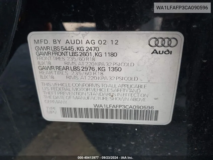 WA1LFAFP3CA090596 2012 Audi Q5 2.0T Premium