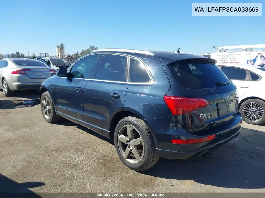 2012 Audi Q5 2.0T Premium VIN: WA1LFAFP8CA038669 Lot: 40672884