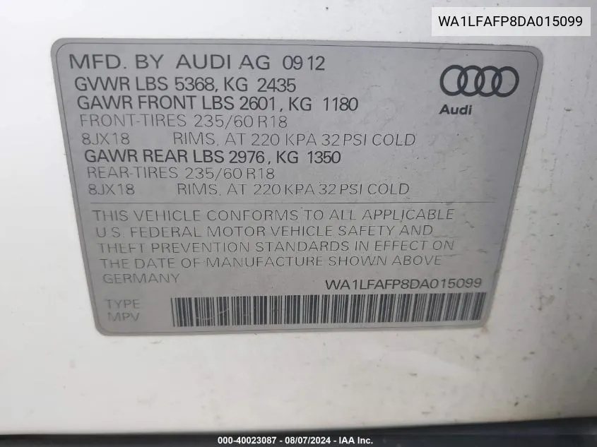 WA1LFAFP8DA015099 2013 Audi Q5 2.0T Premium