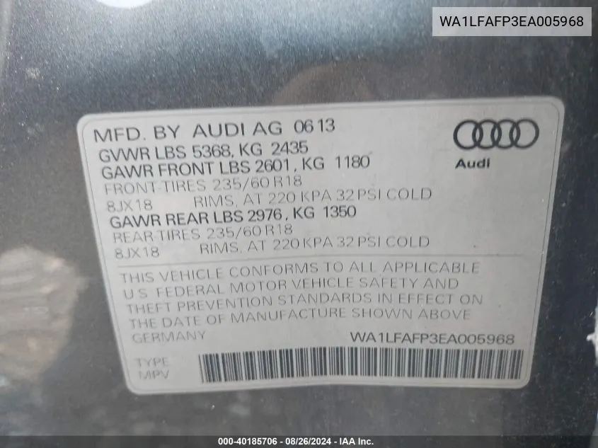 WA1LFAFP3EA005968 2014 Audi Q5 2.0T Premium