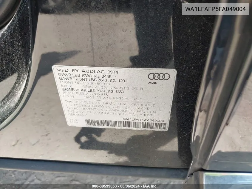 WA1LFAFP5FA049004 2015 Audi Q5 2.0T Premium