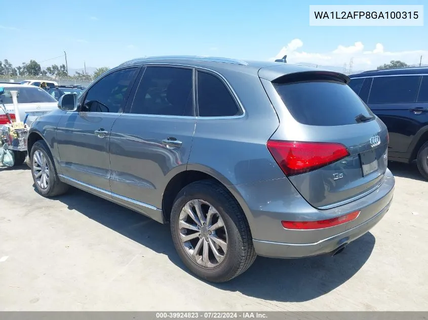 2016 Audi Q5 2.0T Premium VIN: WA1L2AFP8GA100315 Lot: 39924823