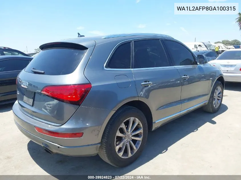 2016 Audi Q5 2.0T Premium VIN: WA1L2AFP8GA100315 Lot: 39924823