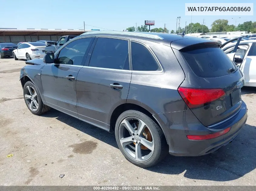 2016 Audi Q5 Premium Plus S-Line VIN: WA1D7AFP6GA008660 Lot: 40298492