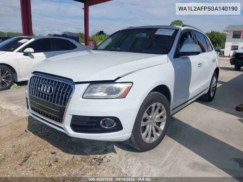 2016 Audi Q5 2.0T Premium VIN: WA1L2AFP5GA140190 Lot: 40357525