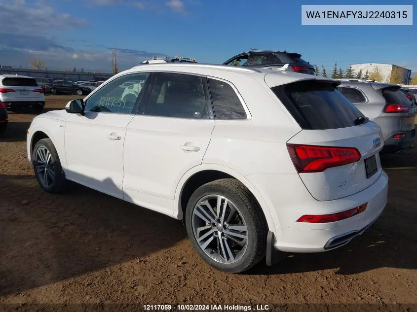 2018 Audi Q5 Progressiv S-Line VIN: WA1ENAFY3J2240315 Lot: 12117059