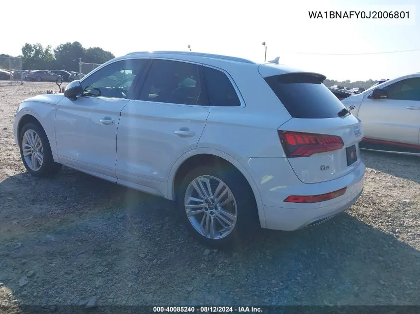 2018 Audi Q5 2.0T Premium VIN: WA1BNAFY0J2006801 Lot: 40085240