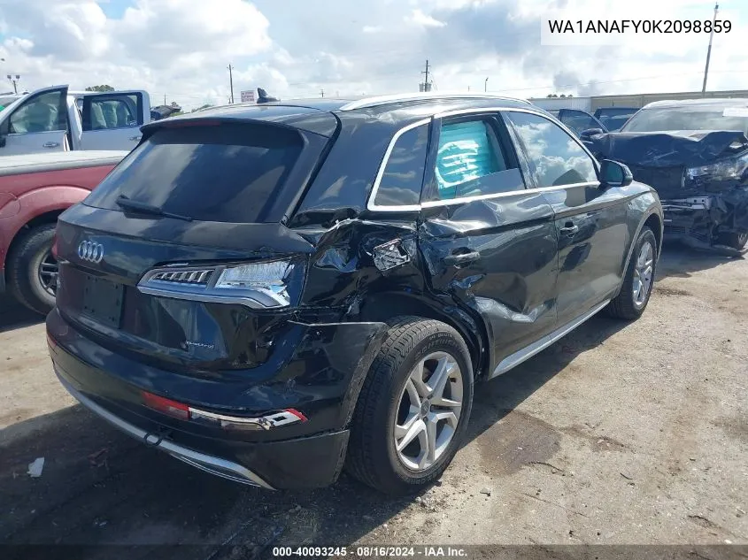 2019 Audi Q5 45 Premium VIN: WA1ANAFY0K2098859 Lot: 40093245