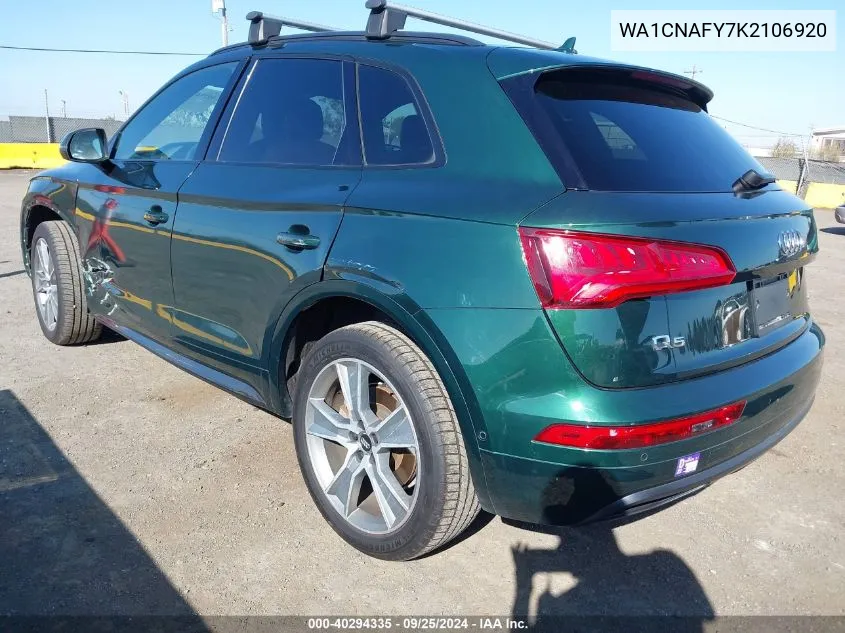 2019 Audi Q5 45 Premium VIN: WA1CNAFY7K2106920 Lot: 40294335