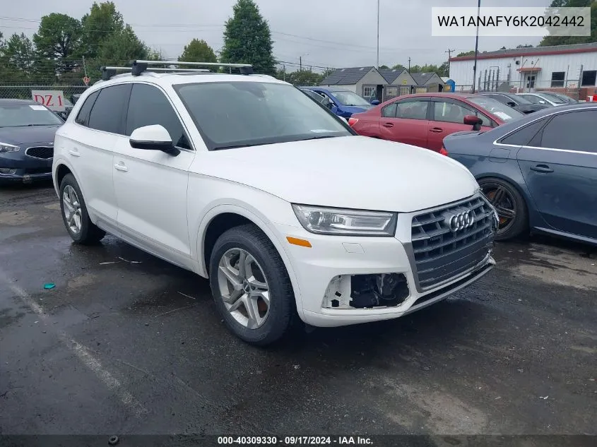 2019 Audi Q5 45 Premium VIN: WA1ANAFY6K2042442 Lot: 40309330